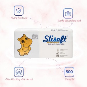 Giấy ăn Slisoft Doctor Care gói 500 tờ, khăn giấy khô Trắng tự nhiên từ bột tre an toàn không chất tẩy trắng