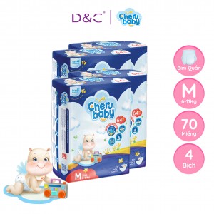 Combo 4 Bỉm Cherubaby M dán 70pads (6-11kg)