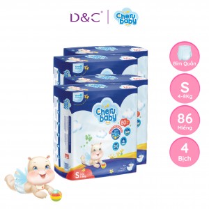 Combo 4 bỉm Cherubaby S dán 86pads (4-8kg)