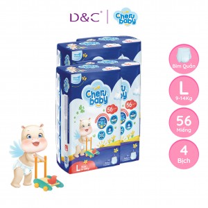 Combo 4 Bỉm Cherubaby L quần 56 miếng (9-14kg)