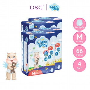 Combo 4 Bỉm Cherubaby M quần 66 miếng (6-11kg)